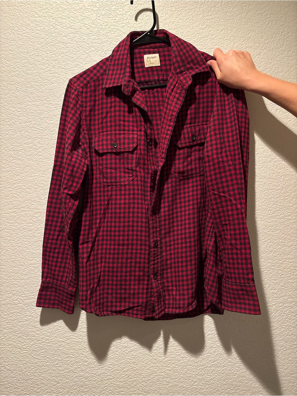 Old Navy Red and Black Plaid Button-Front Shirt Jacket